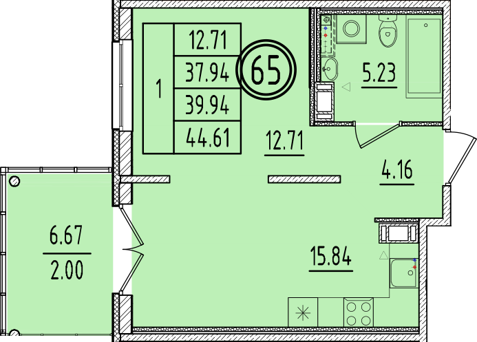 2 ккв (Евро) 37,9 м²