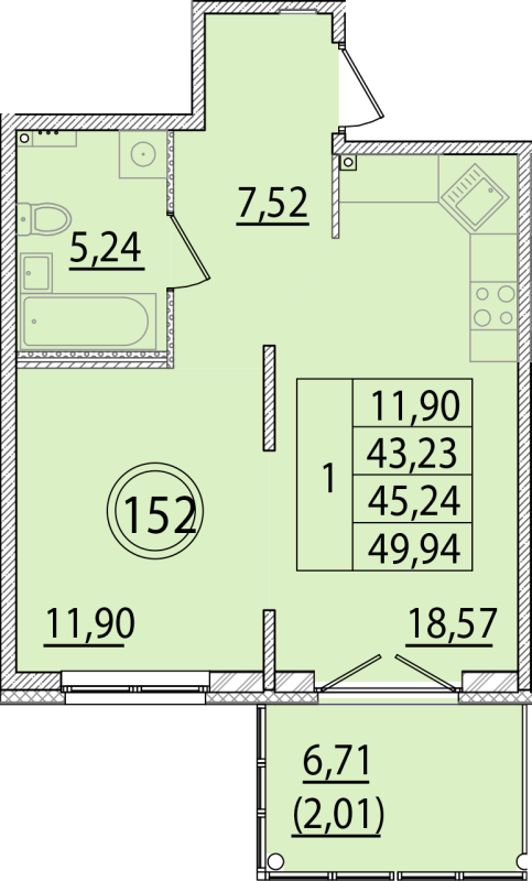 2 ккв (Евро) 43,2 м²