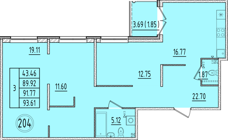 4 ккв (Евро) 89,9 м²