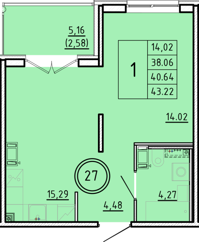 2 ккв (Евро) 38,1 м²