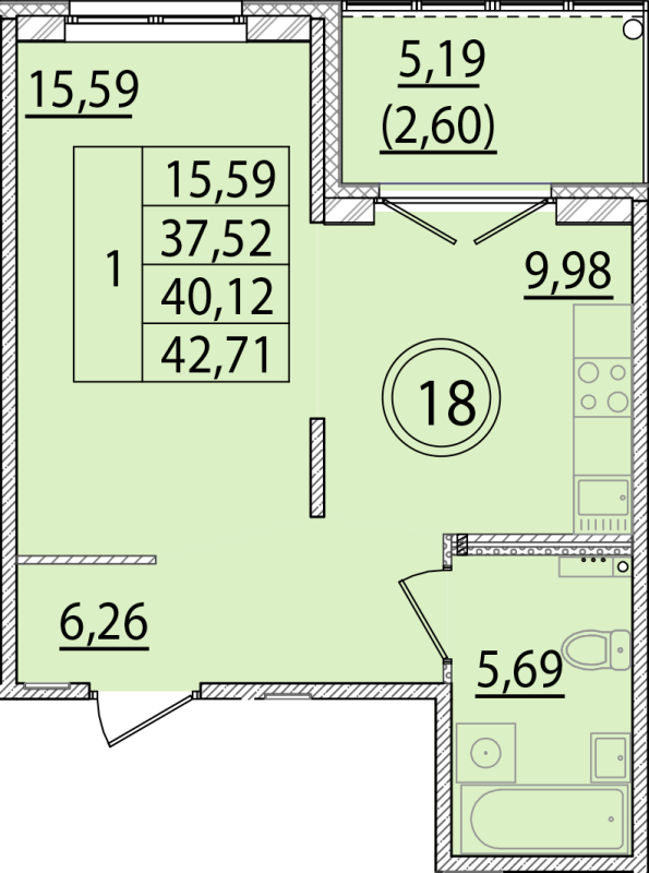1 ккв 37,5 м²