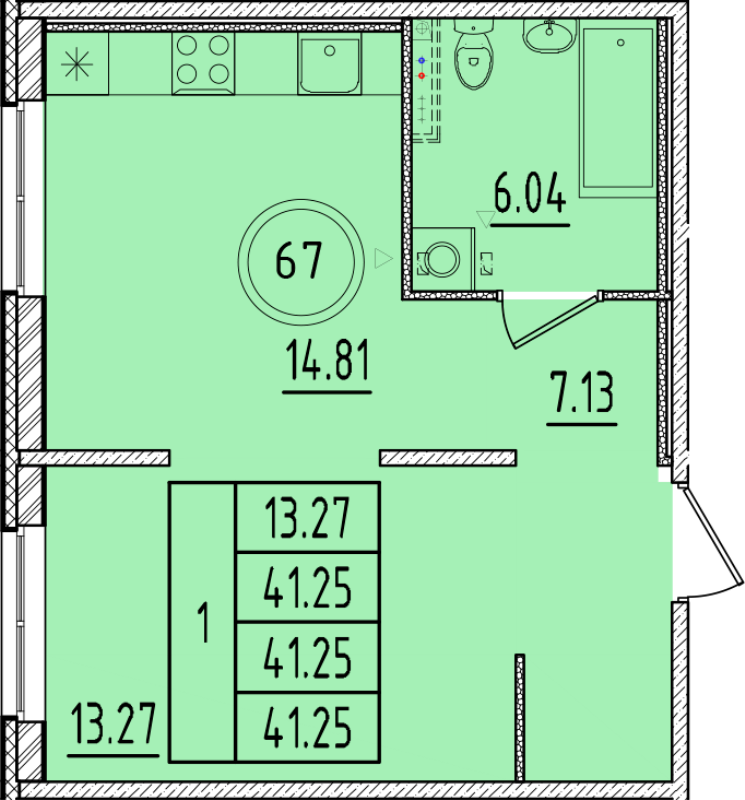 1 ккв 40,9 м²