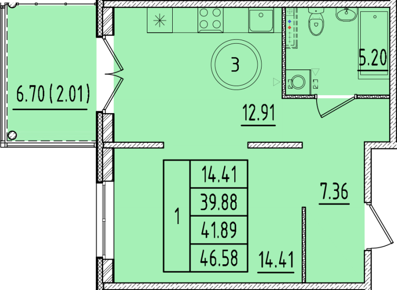 1 ккв 39,9 м²