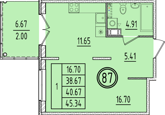 1 ккв 38,7 м²