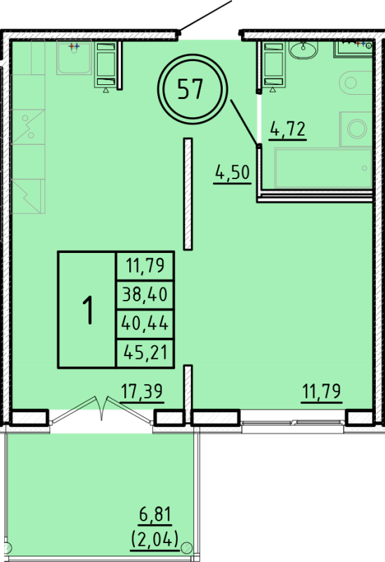 2 ккв (Евро) 38,4 м²