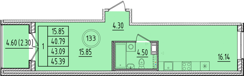 2 ккв (Евро) 40,8 м²