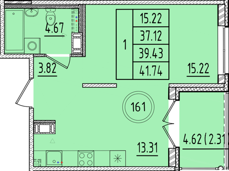 1 ккв 37,1 м²