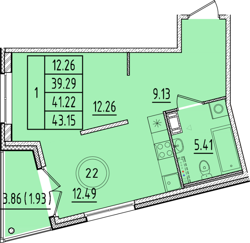 1 ккв 39,3 м²