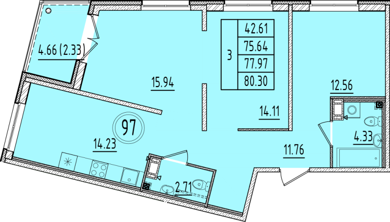 3 ккв 75,6 м²