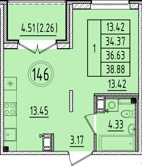 1 ккв 34,4 м²
