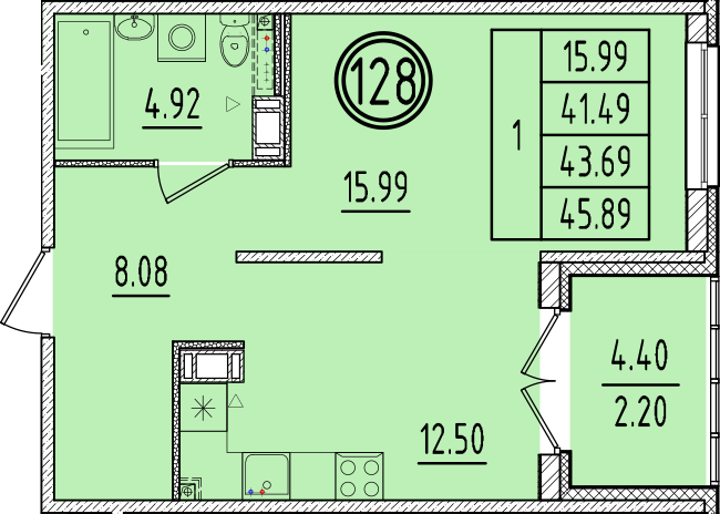1 ккв 41,5 м²