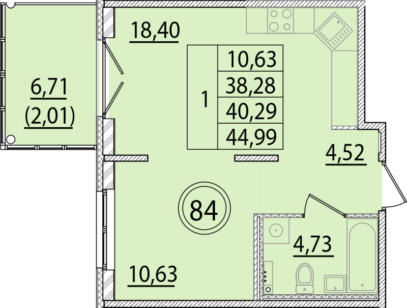 2 ккв (Евро) 38,3 м²