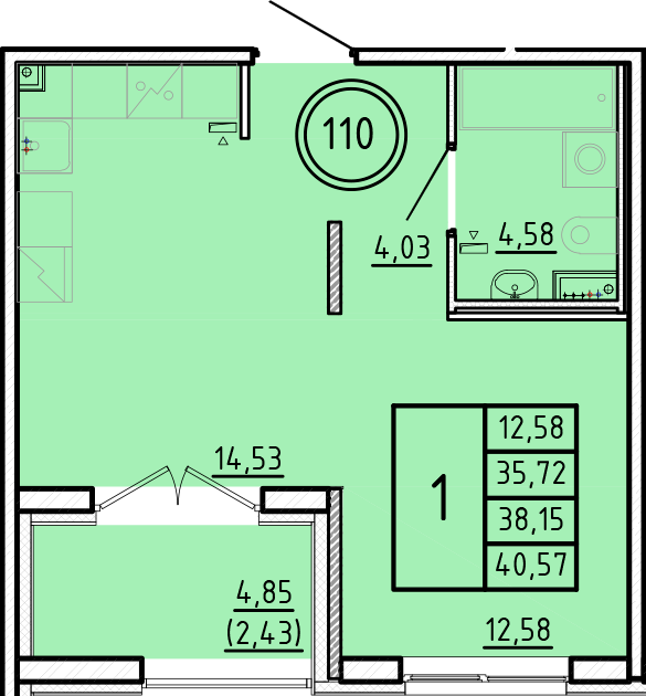 1 ккв 35,7 м²