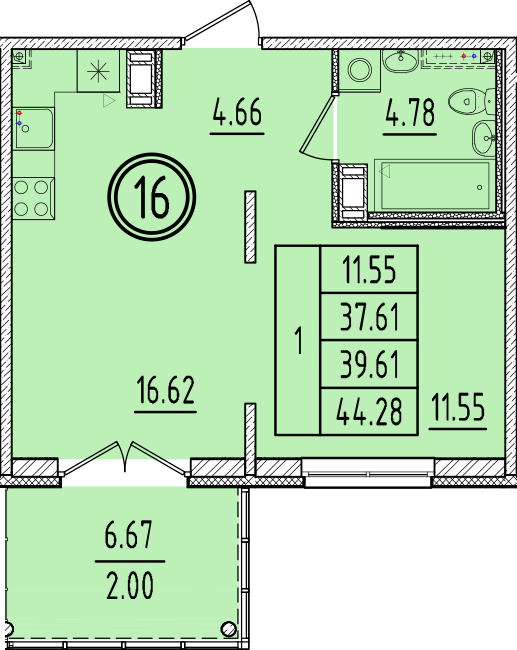 2 ккв (Евро) 37,6 м²