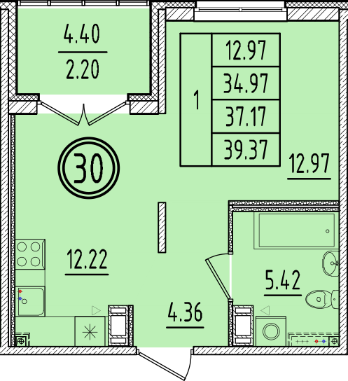 1 ккв 35 м²