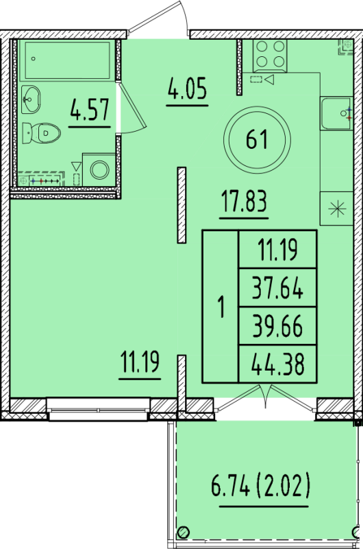 2 ккв (Евро) 37,6 м²