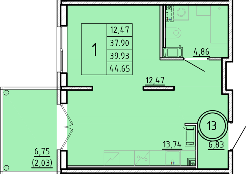 1 ккв 37,9 м²