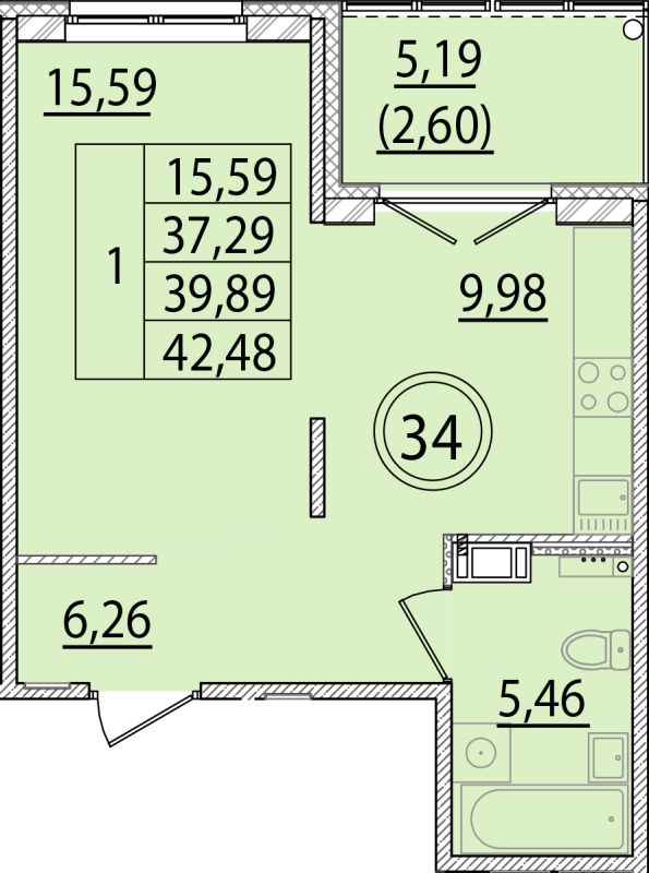 1 ккв 37,3 м²