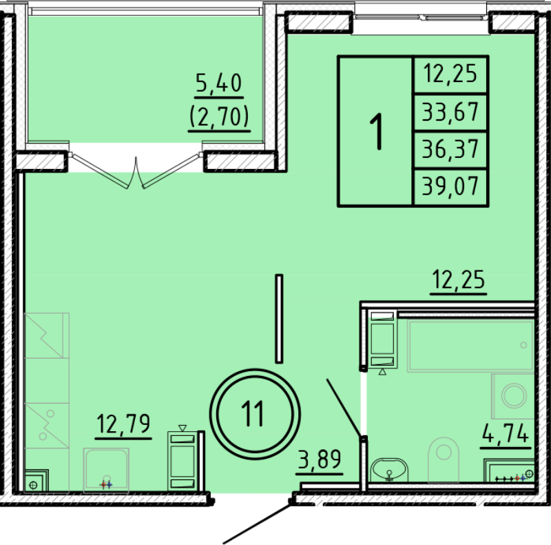 1 ккв 33,7 м²