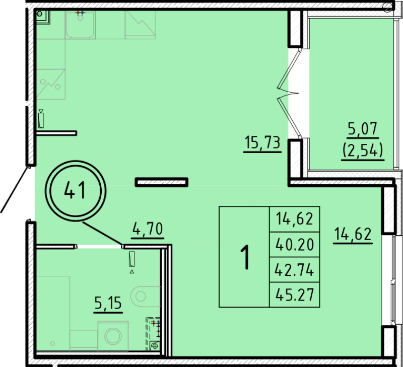 2 ккв (Евро) 40,2 м²