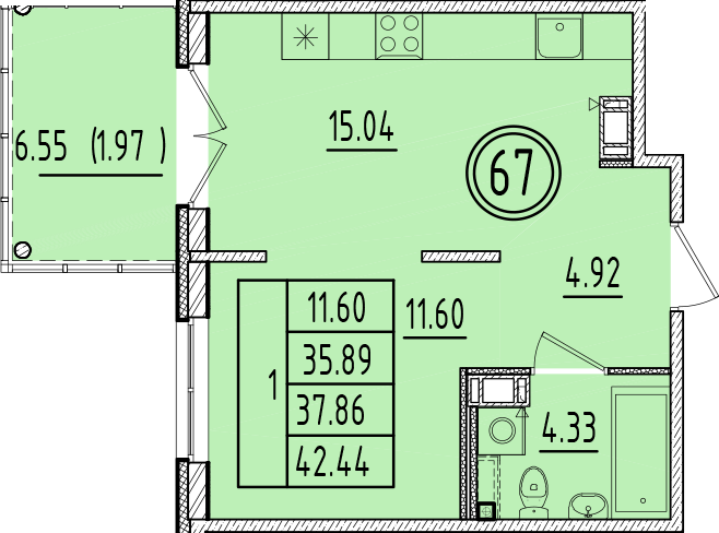 2 ккв (Евро) 35,9 м²