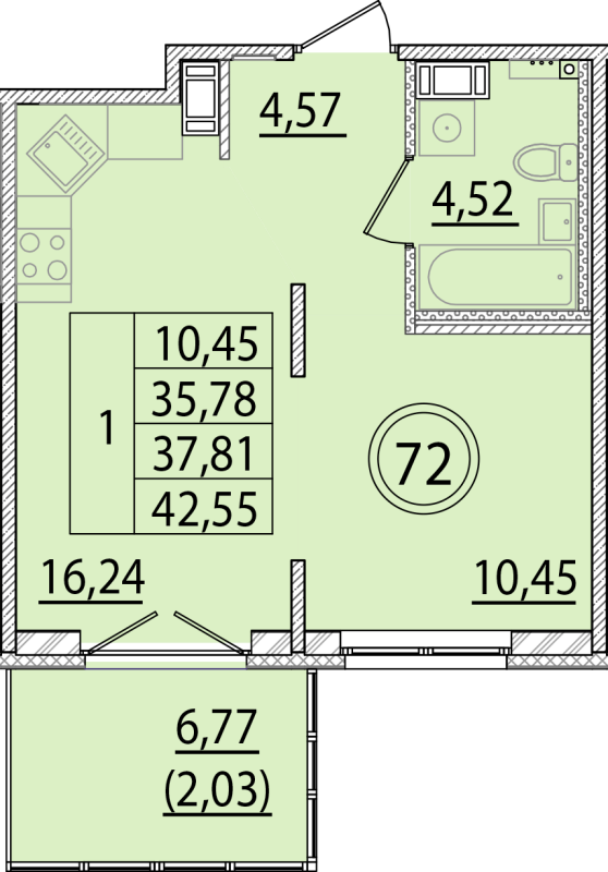 2 ккв (Евро) 35,8 м²