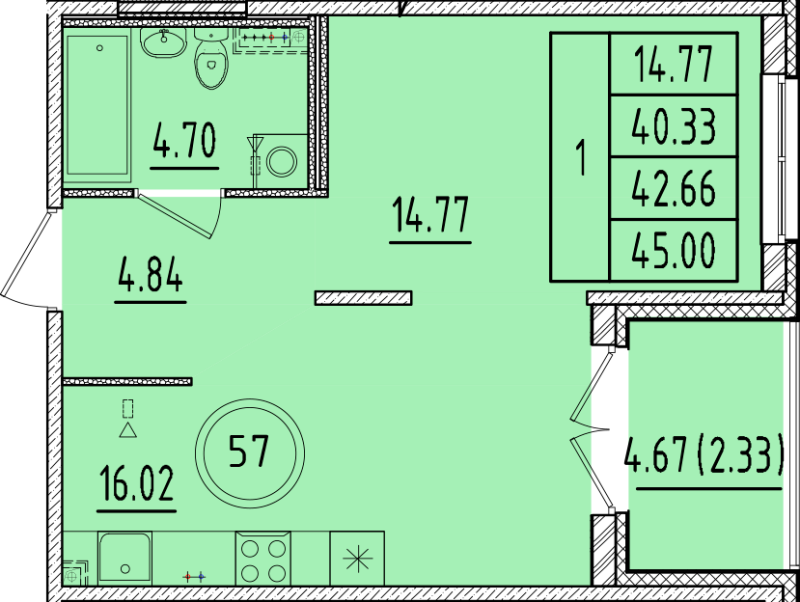 2 ккв (Евро) 40,3 м²