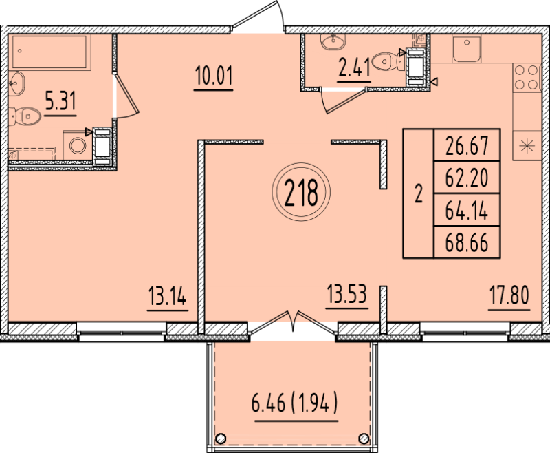 3 ккв (Евро) 62,2 м²