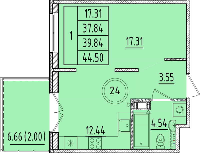 1 ккв 37,8 м²