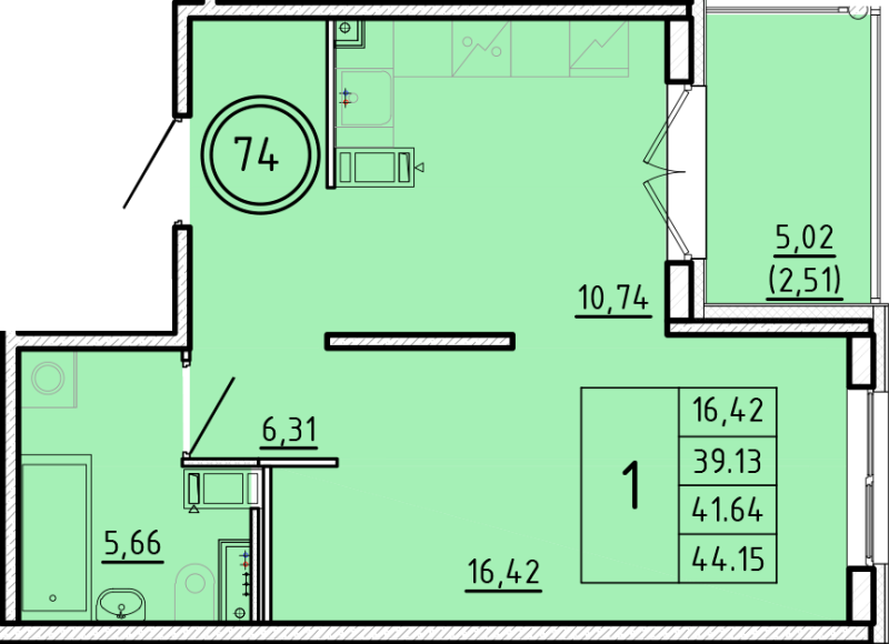 1 ккв 39,1 м²