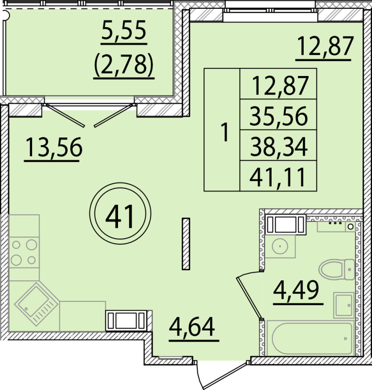 1 ккв 35,6 м²