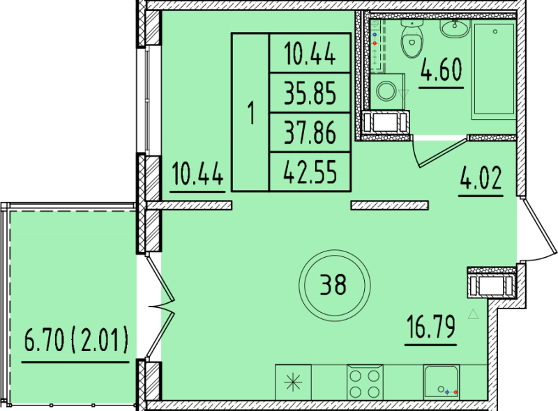 2 ккв (Евро) 35,9 м²