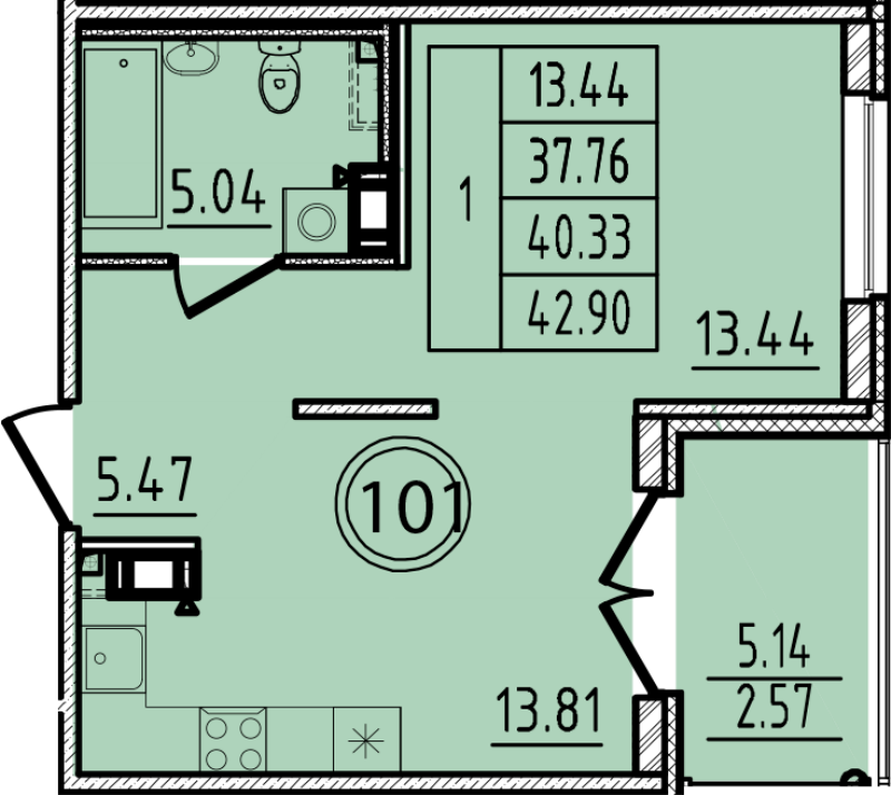 1 ккв 37,8 м²