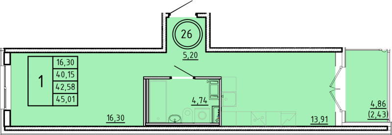 1 ккв 40,2 м²