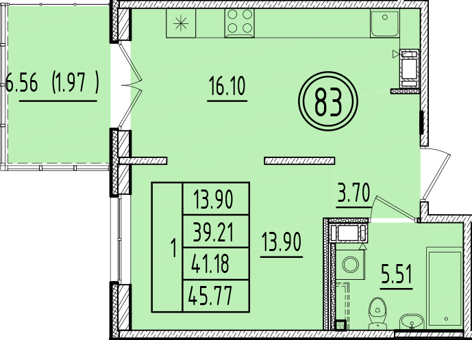 2 ккв (Евро) 39,2 м²