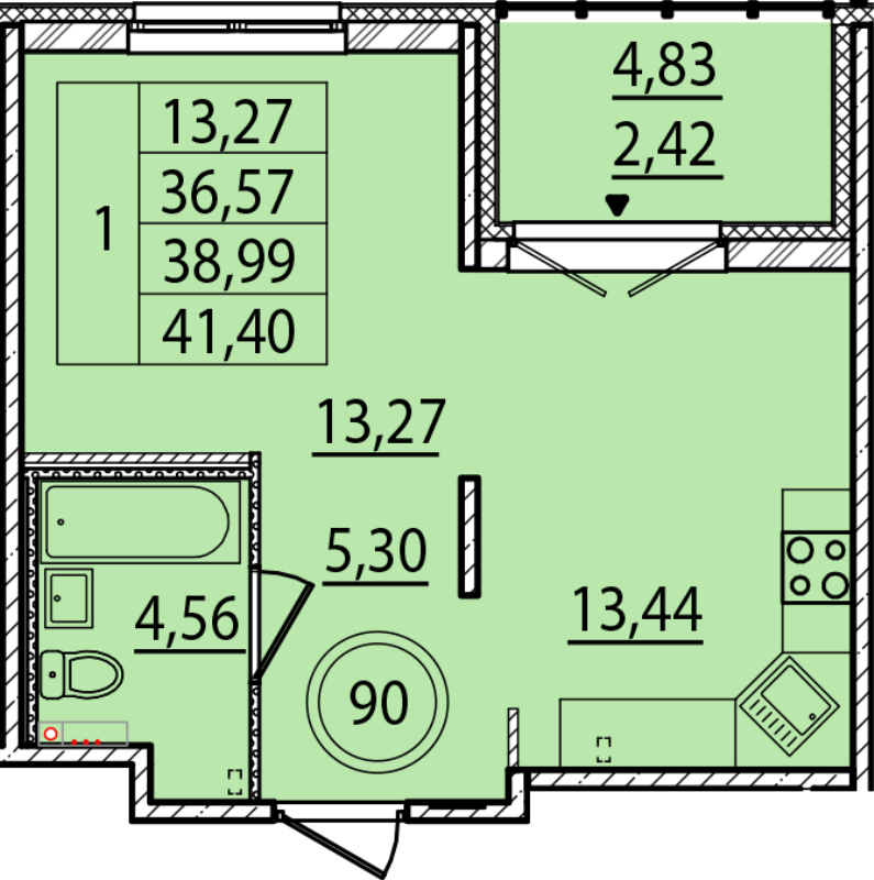 1 ккв 36,6 м²