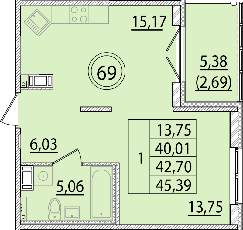 2 ккв (Евро) 40 м²