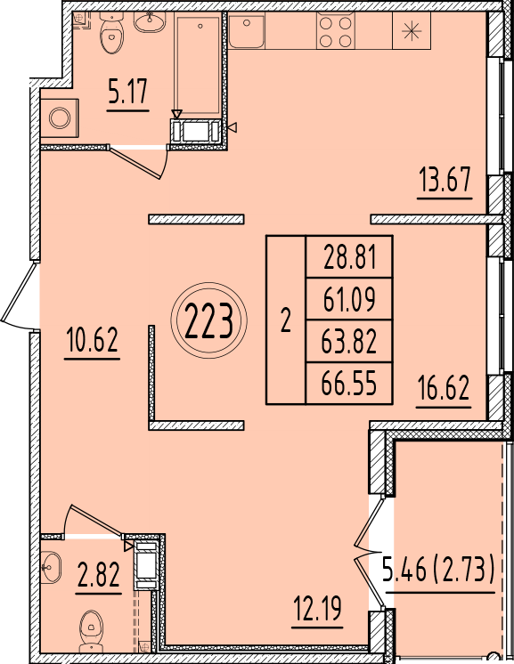 2 ккв 61,1 м²