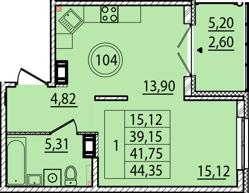 1 ккв 39,2 м²