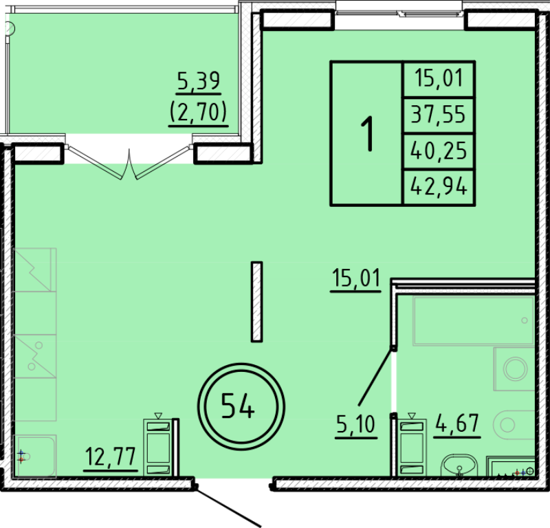 1 ккв 37,6 м²