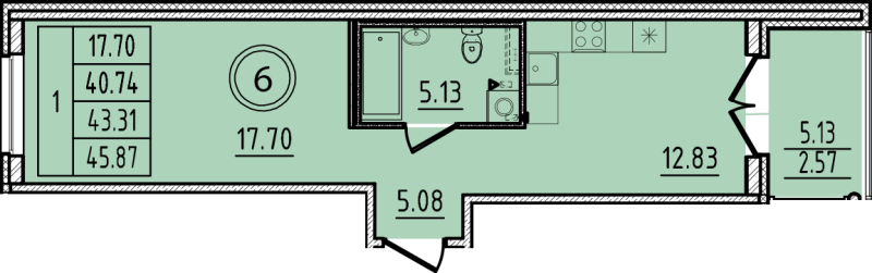 1 ккв 40,7 м²