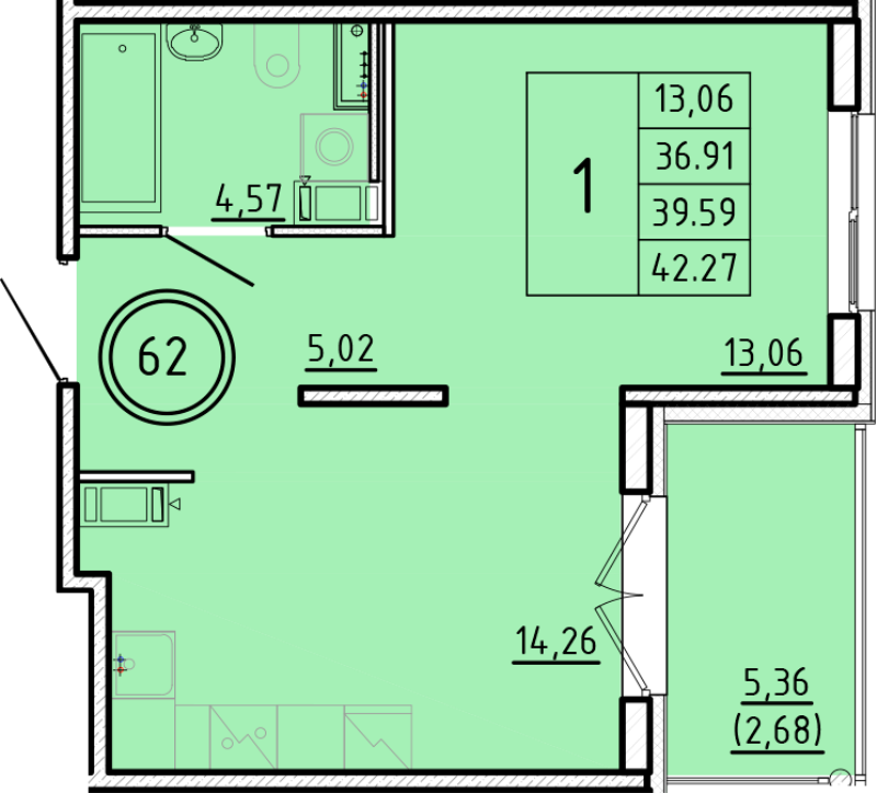 1 ккв 36,9 м²