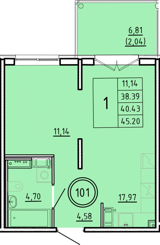 2 ккв (Евро) 38,4 м²