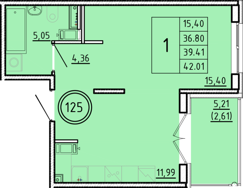 1 ккв 36,8 м²