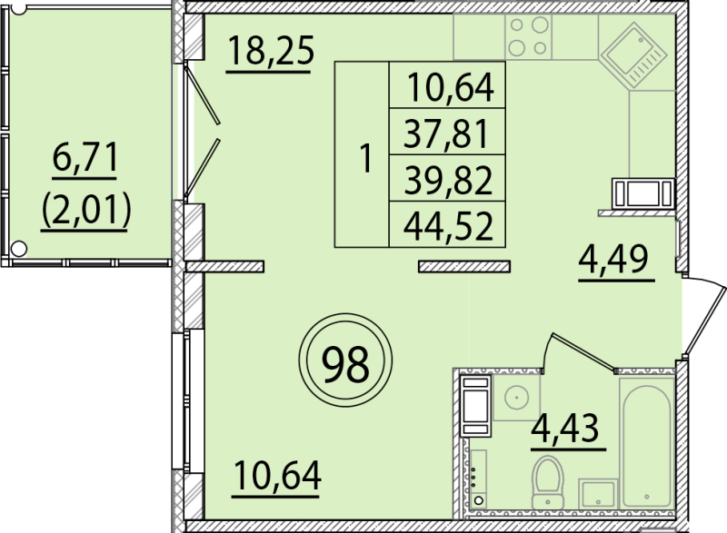 2 ккв (Евро) 37,8 м²
