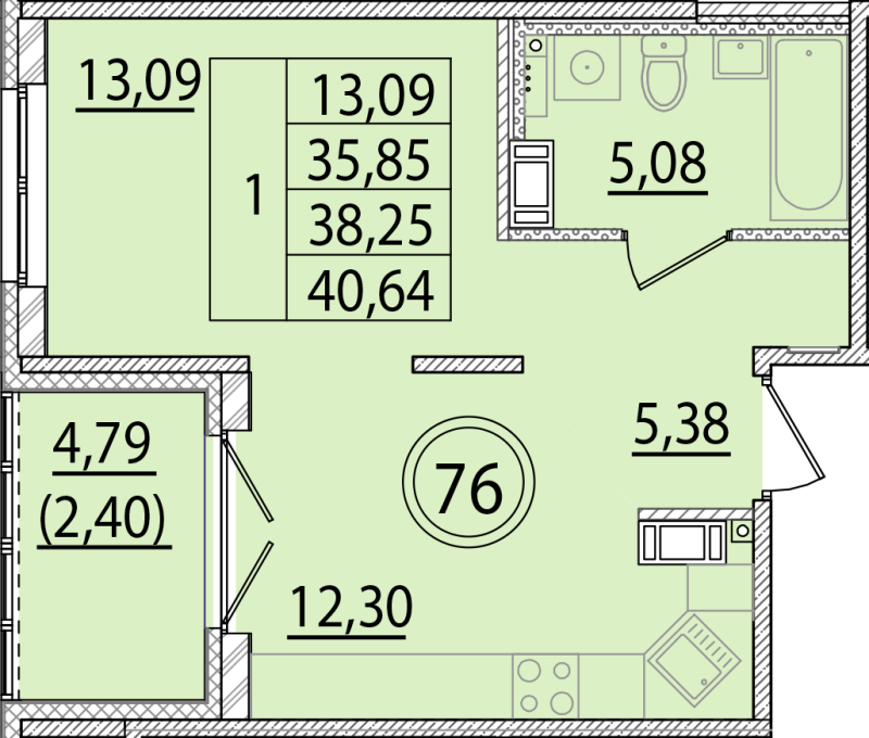 1 ккв 35,9 м²