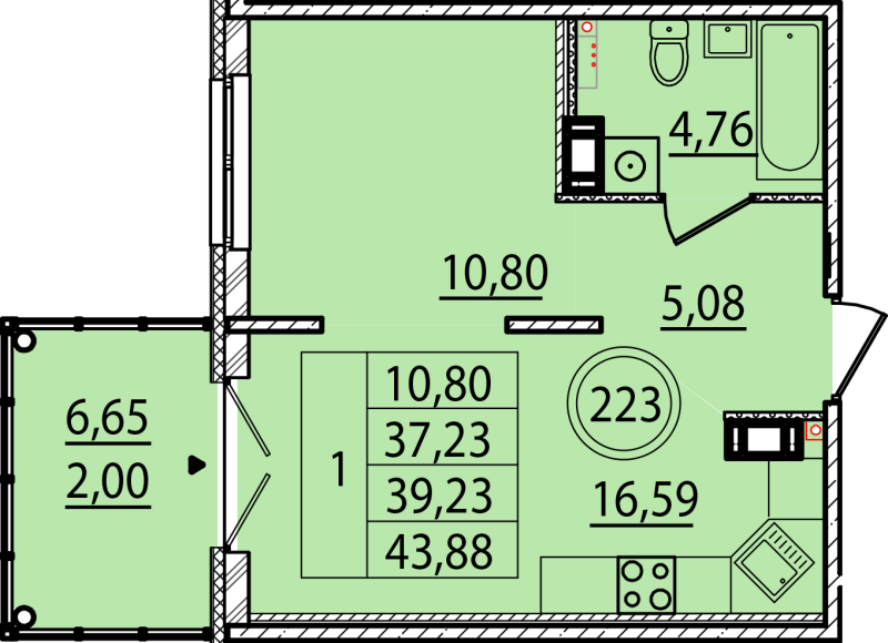 2 ккв (Евро) 37,2 м²