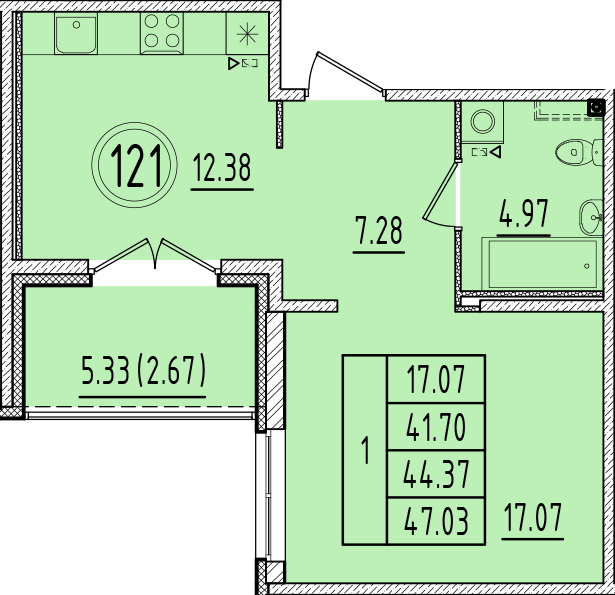 1 ккв 41,7 м²
