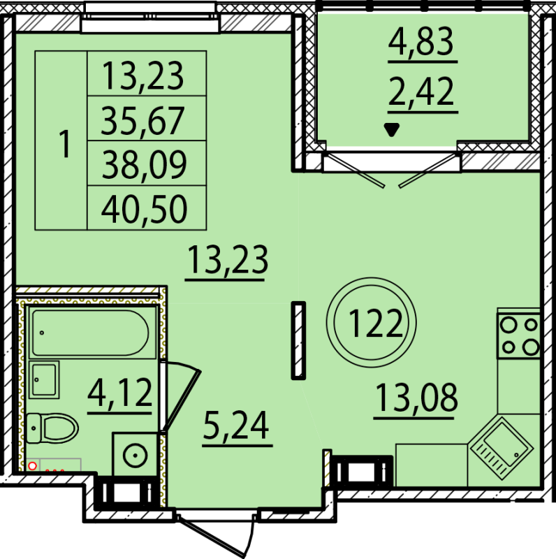 1 ккв 35,7 м²