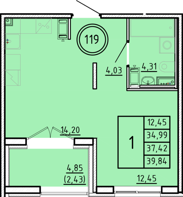 1 ккв 35 м²